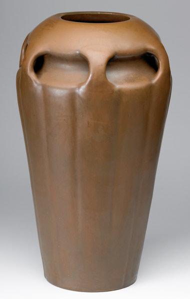 Appraisal: WANNOPEE Tall Scarabronze floor vase with six buttressed handles covered