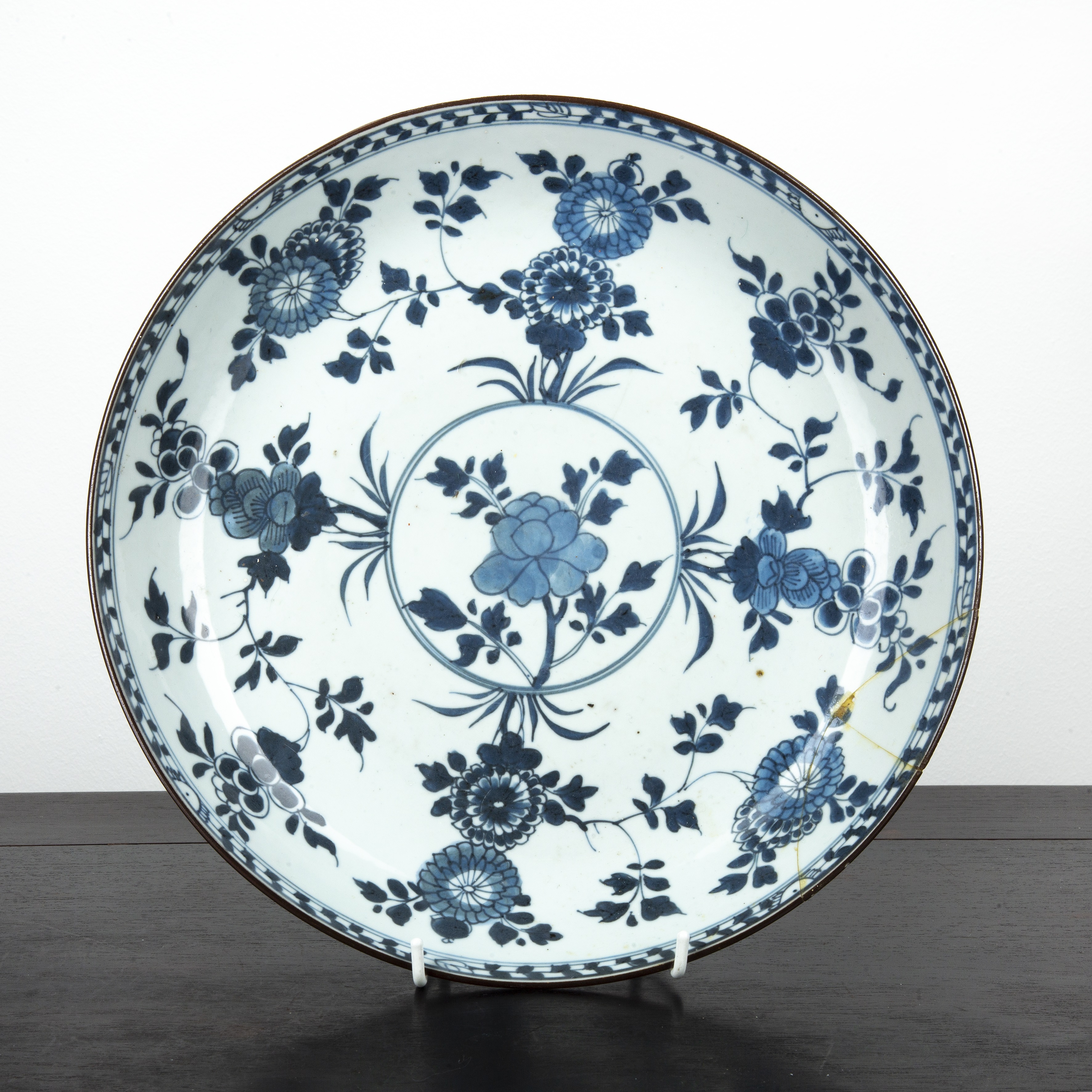 Appraisal: Blue and white shallow dishChinese circa with sprays of lotus