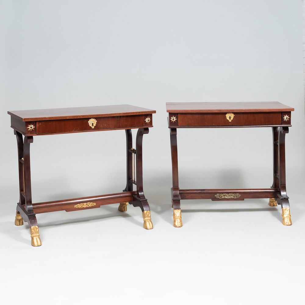 Appraisal: Pair of North European Neoclassical Gilt-Metal-Mounted Mahogany and Parcel-Gilt Console