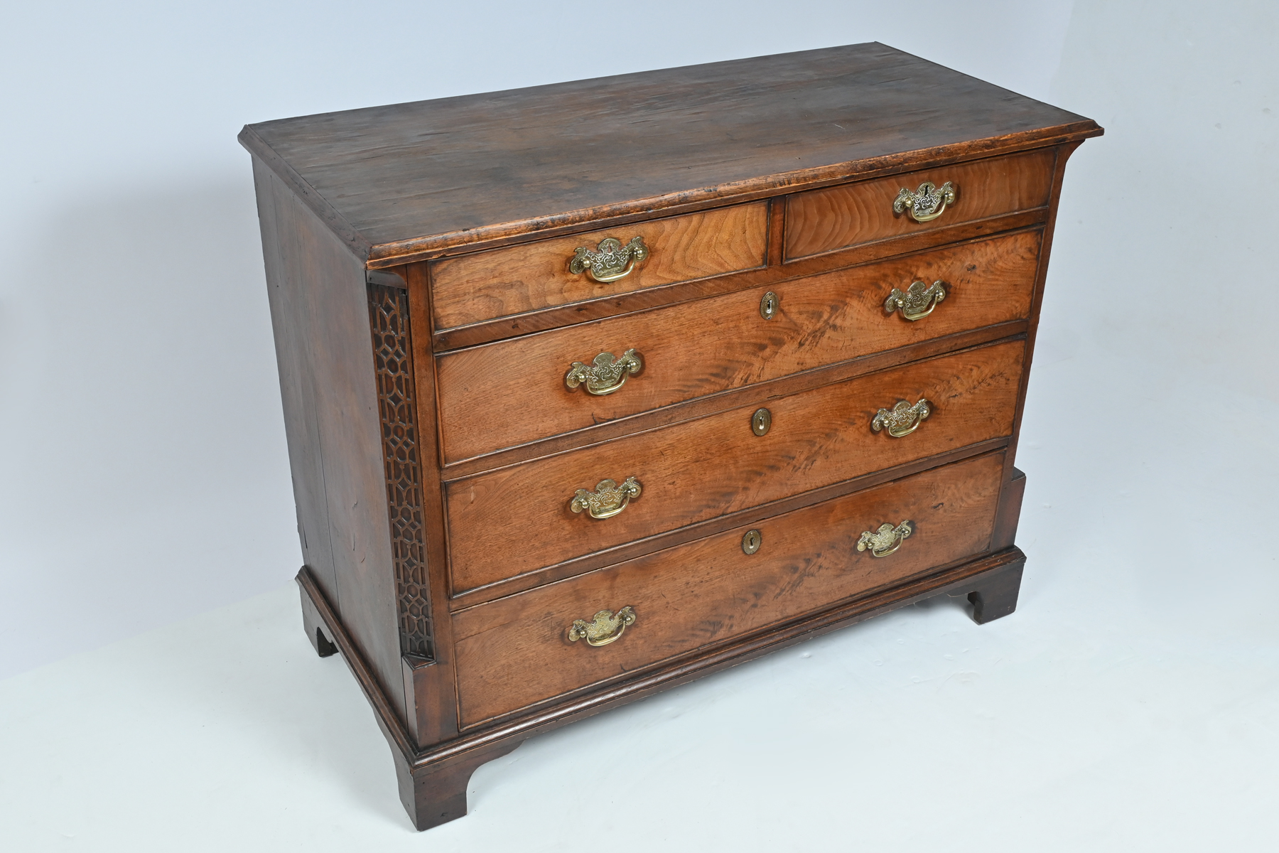 Appraisal: EARLY CHIPPENDALE STYLE OVER DRAWER BUREAU Drawer over - Graduated