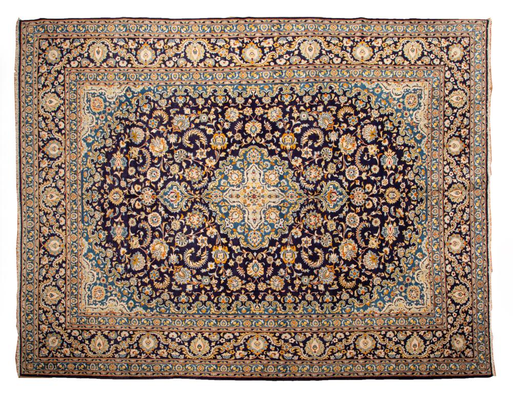 Appraisal: PERSIAN KASHAN CARPETPersian Kashan Carpet blue ground floral design ft