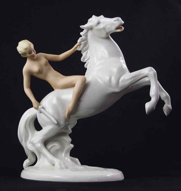 Appraisal: WALLENDORF PORCELAIN WHITE HORSE WITH NUDE RIDER ''h X ''