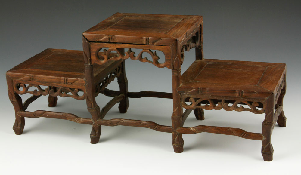 Appraisal: - Chinese Tier Rosewood Stand Three tier carved stand China