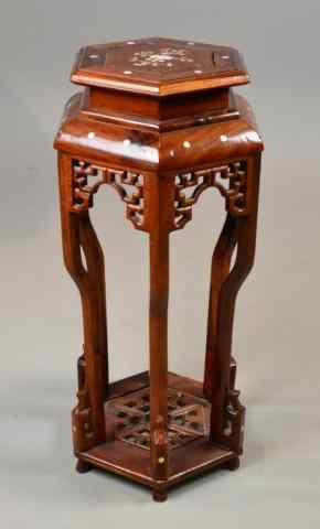 Appraisal: CHINESE HEXAGONAL ROSEWOOD M O P STANDHexagonal oriental plant stand