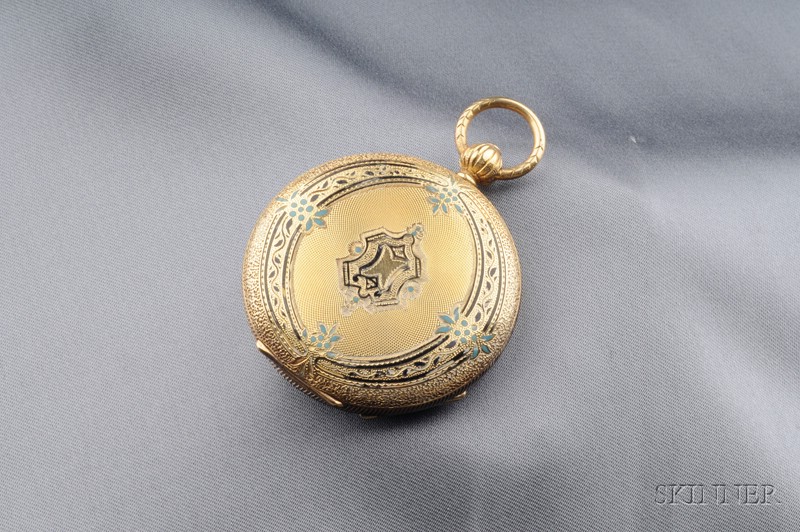 Appraisal: Antique kt Gold and Enamel Hunting Case Pocket Watch American