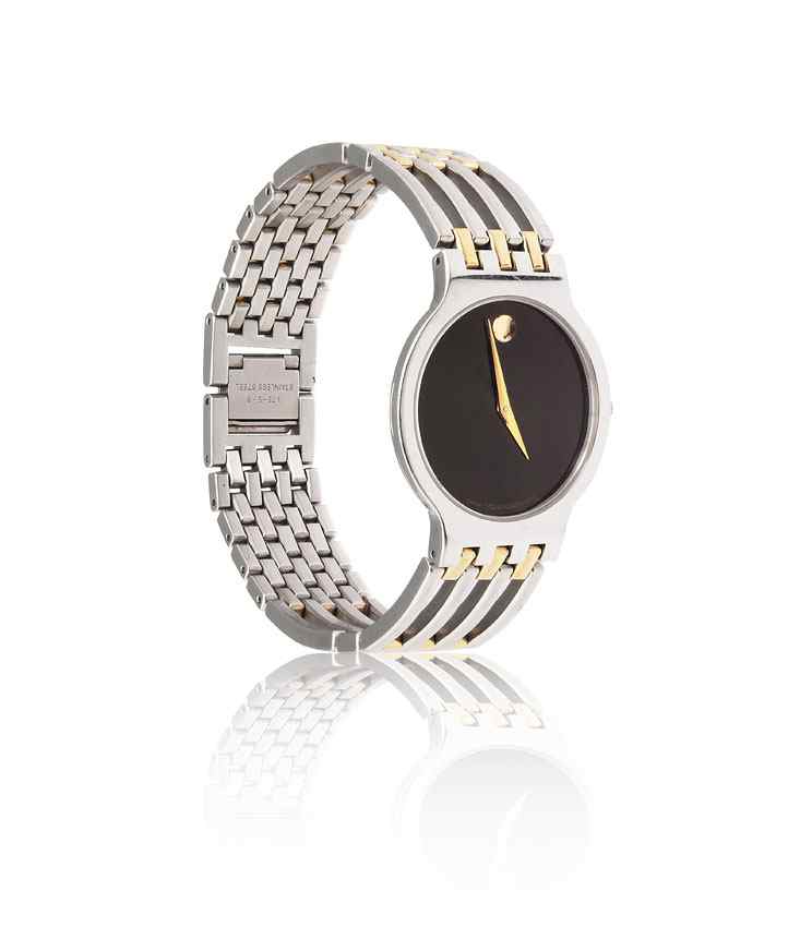 Appraisal: MOVADO EURO STAINLESS WRISTWATCH Stainless steel and gold plated stainless