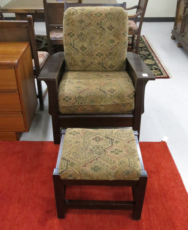 Appraisal: AMERICAN CRAFTSMAN STYLE MISSION OAK 'MORRIS' ARMCHAIR AND MATCHING FOOTSTOOL