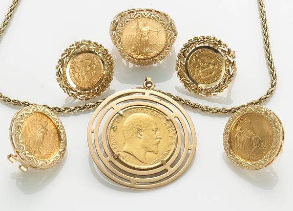 Appraisal: A collection of gold coin and k gold jewelry comprising