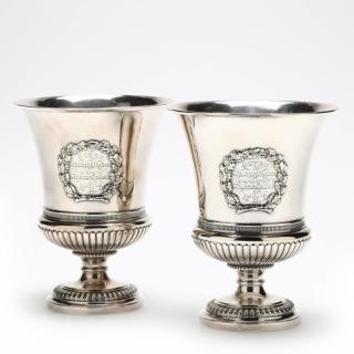 Appraisal: Pair of George III Silver Campana London hallmarks classic form