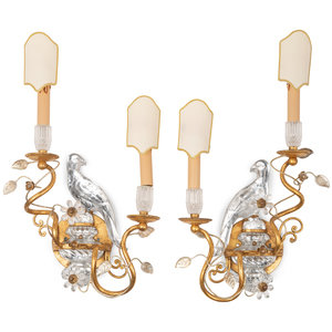 Appraisal: A Pair of Gilt Metal and Glass Two-Light Sconces in