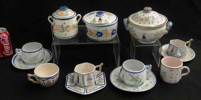 Appraisal: Assortment of Quimper cups and saucers and covered casserole dishes