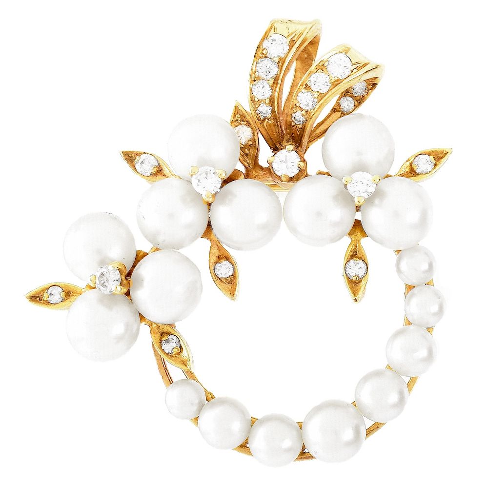 Appraisal: Vintage Diamond Pearl and K Gold Brooch Vintage Approx Carat