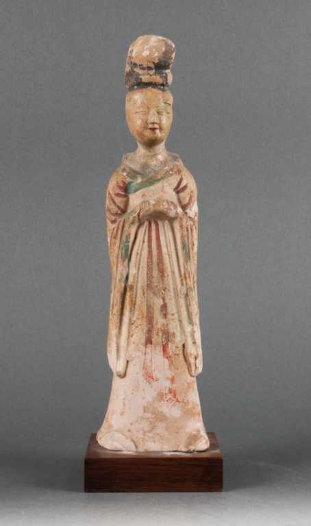 Appraisal: Chinese Tang style painted earthenware figure of a court lady