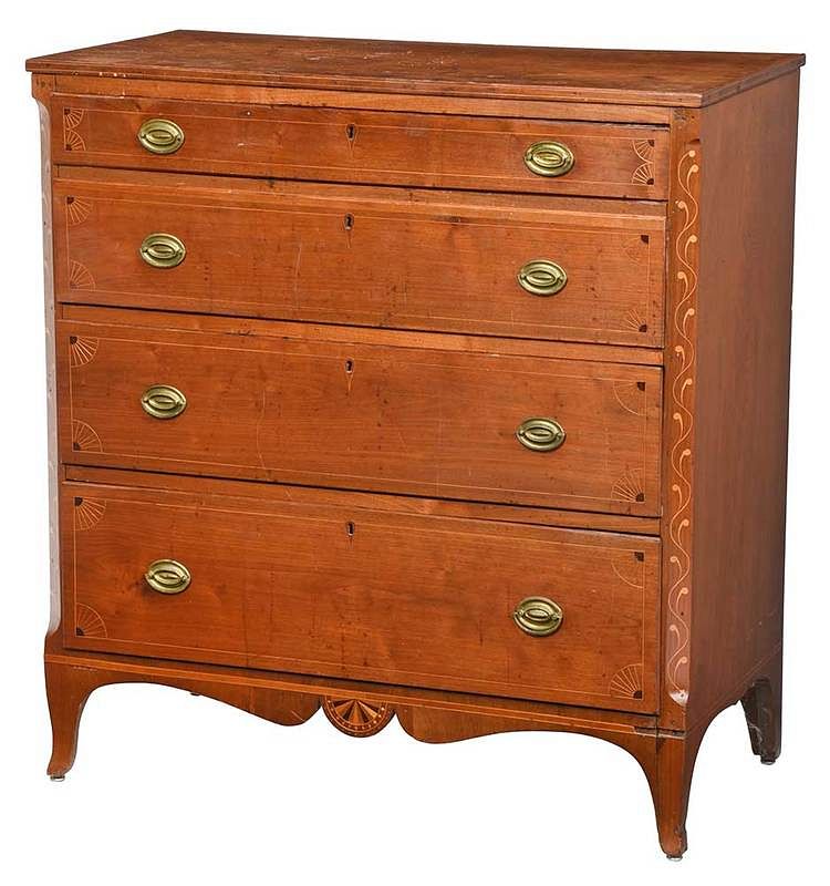 Appraisal: Rare Southern Inlaid Walnut Four Drawer Chest attributed to East