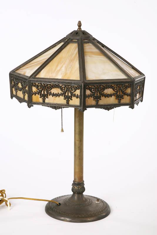 Appraisal: BRADLEY AND HUBBARD TABLE LAMP Octagonal slag glass shade with