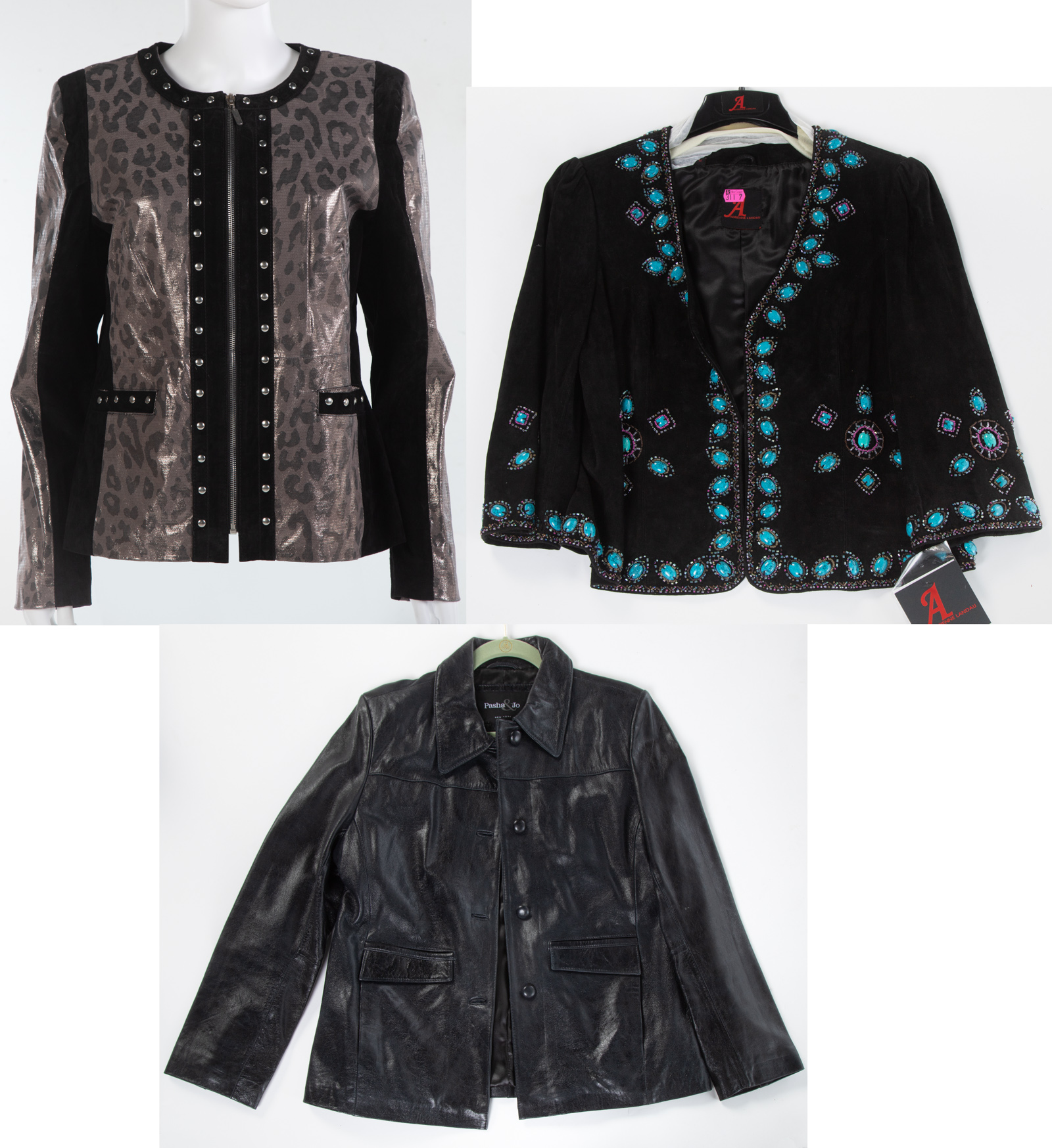 Appraisal: A COLLECTION OF THREE JACKETS Black suede jacket by Adrienne