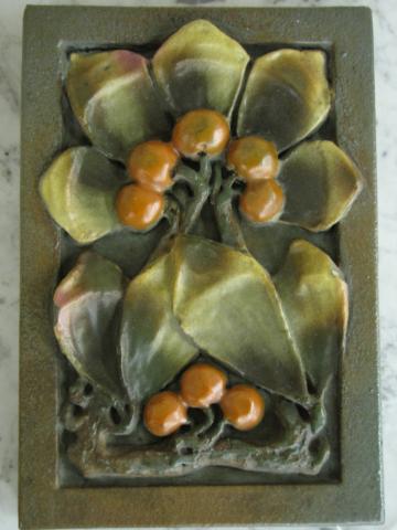 Appraisal: Fruit Motif Painted Concrete Bas Relief Wall Plaque inscribed verso