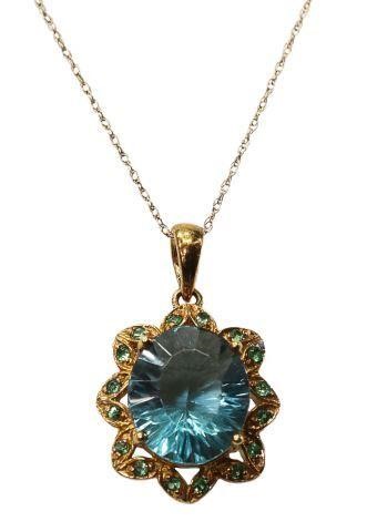 Appraisal: Estate kt yellow gold and gemstone pendant necklace featuring oval