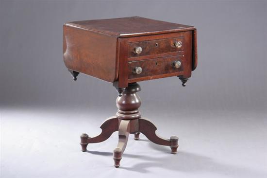 Appraisal: AMERICAN CLASSICAL MAHOGANY WORKTABLE th century With rule-jointed rounded-corner leaves