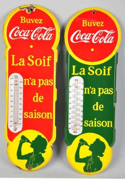 Appraisal: Lot of Porcelain Coca-Cola Thermometers French-Canadian Circa The red version