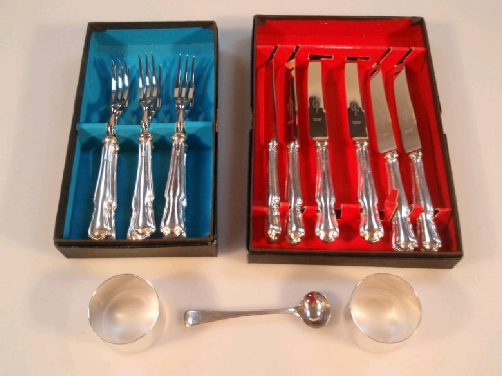 Appraisal: Six pairs of Viners silver handled dessert knives and forks