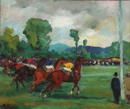 Appraisal: O MARKO Continental th century HORSE RACE WITH SPECTATORS signed