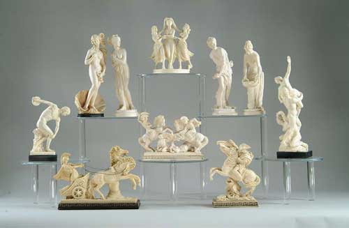 Appraisal: GROUP OF ELEVEN PLASTIC IVORINE STATUES Classical figures including the