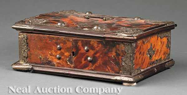 Appraisal: An Antique Continental Tortoiseshell Document Box late th c repouss