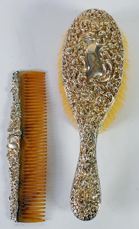 Appraisal: EDWARD VII SILVER CASED LADY'S HAIR BRUSH floral embossed Chester