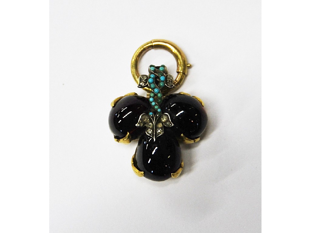 Appraisal: Victorian gold trefoil pendant of three cabochon garnets turquoise and