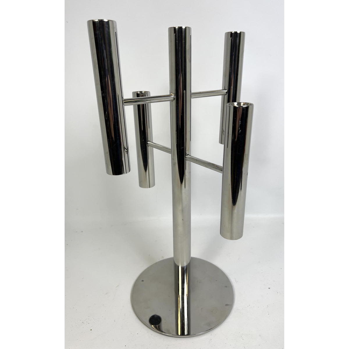 Appraisal: Modernist style Chrome Candle Stick Stand Dimensions H inches W