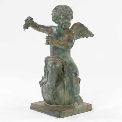 Appraisal: A Bronze Sculpture of a Cherub Verdigris finished cast bronze