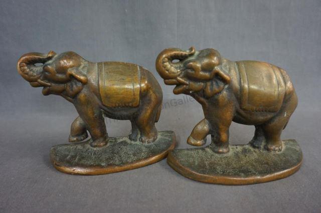 Appraisal: Vintage Solid Brass Elephant Bookends Mid Century 's- 's solid