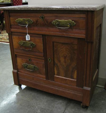 Appraisal: Victorian Marble Top Washstand three drawers and one door burl