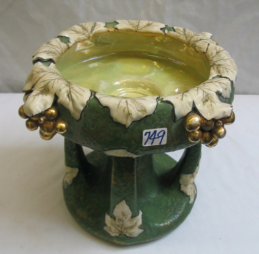 Appraisal: A TEPLITZ AMPHORA AUSTRIAN POTTERY CENTERPIECE COMPOTE The oyster fruit