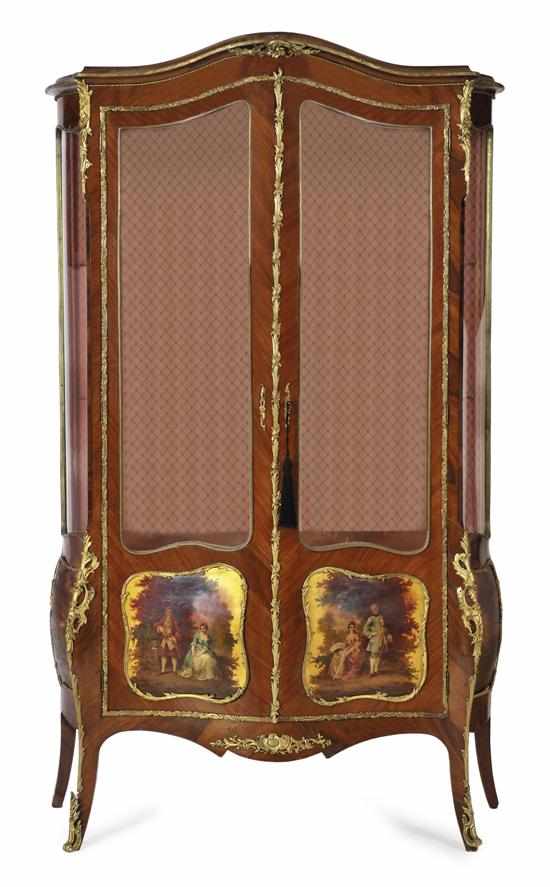 Appraisal: A LOUIS XV STYLE GILT METAL MOUNTED PAINTED KINGWOOD VITRINE