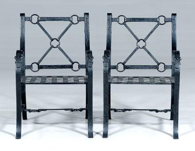 Appraisal: Pair painted wrought iron chairs iron throughout with faux leather