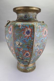 Appraisal: Antique Bronze Chinese Cloisonne Vase with Floral arrangement throughout Height