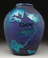 Appraisal: SIGNED SAM STURGEON VASE Iridescent blue finish with cameo decoration