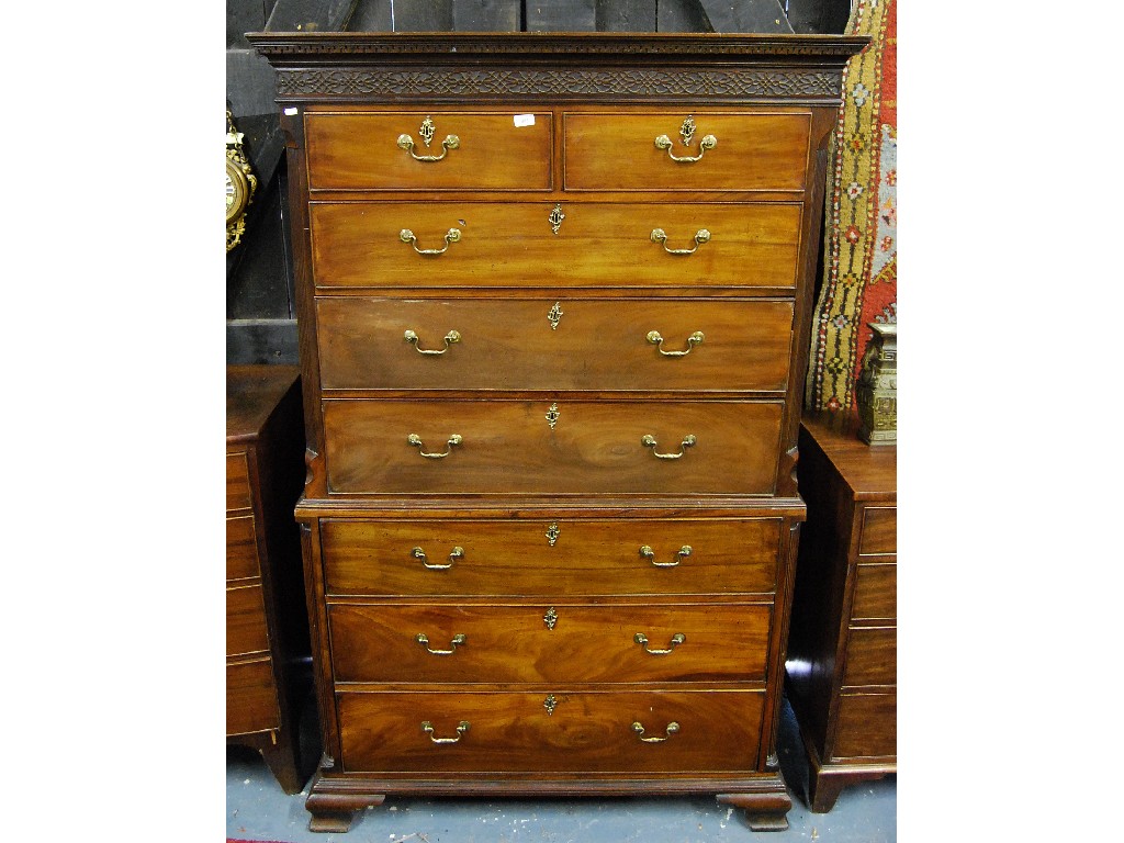 Appraisal: A George III mahogany chest on chest the dentil moulded