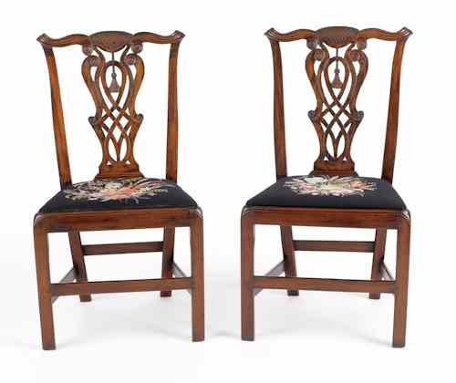 Appraisal: Pair of George III mahogany tassel back dining chairs ca