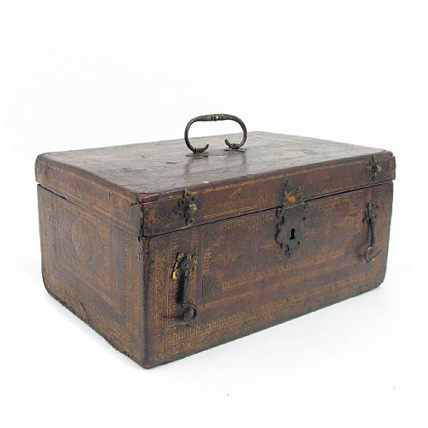 Appraisal: A Continental tooled leather document box th century height in