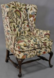 Appraisal: Queen Anne style wing chair with crewelwork upholstery total ht