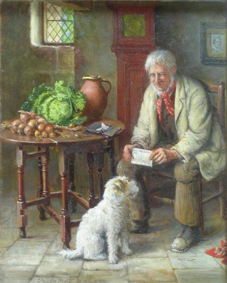 Appraisal: CLAUDE PRATT BRITISH - THE DOG LICENSE Signed oil on