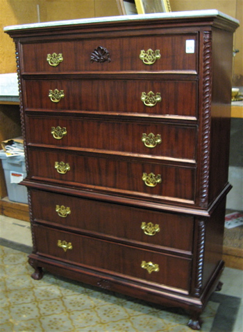 Appraisal: CHIPPENDALE STYLE MAHOGANY CHEST-ON-CHEST having a rectangular white marble top