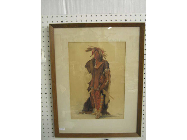 Appraisal: Bodmer Indian Print tired warrior x image area decorative example