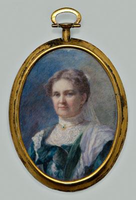 Appraisal: Philadelphia miniature portrait woman in blue and green dress with