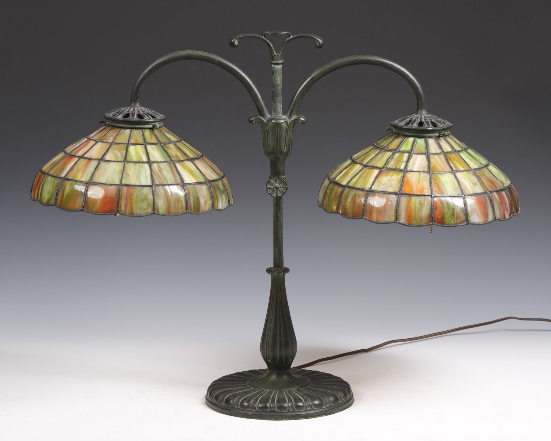 Appraisal: Handel Student Lamp w Leaded Glass Shades Felt label on