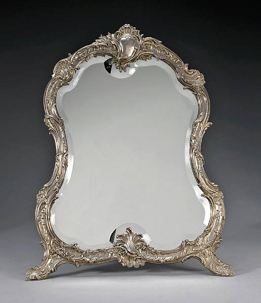 Appraisal: A French standard silver framed lady's dressing table mirror with