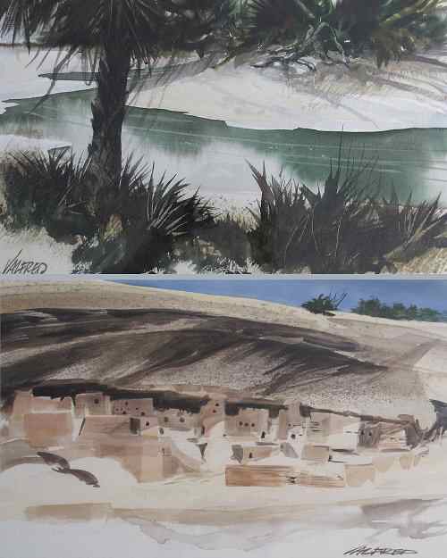 Appraisal: THELIN Valfred American - pc Watercolor lot Landscape with Sandcastle